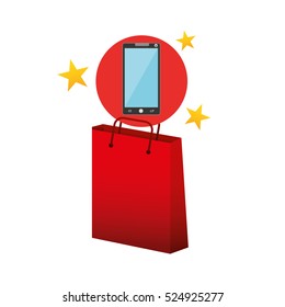 smartphone red bag gift star design vector illustration eps 10