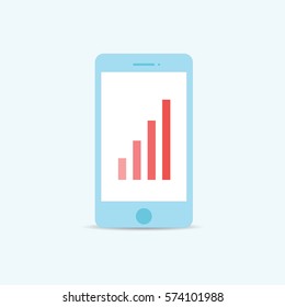 Smartphone with red bars business chart graphs