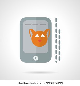 Smartphone with red cat portrait. Flat style vector icon. Pets selfie. Elements for web design and business
