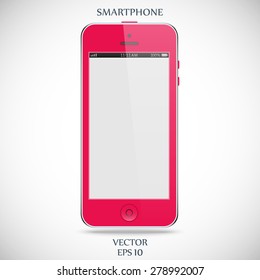 smartphone red color with blank touch screen and flare isolated on grey background. detailed and realistic mobile phone mockup. stock vector illustration