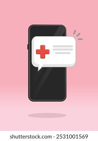 Mensaje de notificación push de signo de la Cruz Roja de teléfono inteligente