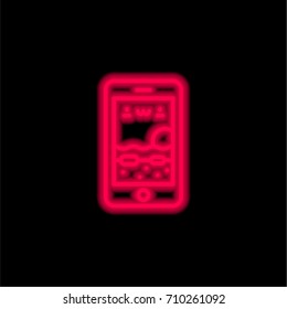 Smartphone red glowing neon ui ux icon. Glowing sign logo vector