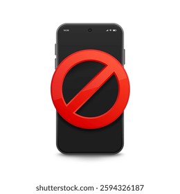 Smartphone with red prohibition sign isolated on white background, vector illustration. Device ban, prohibition on using mobile phone