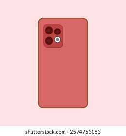 Smartphone with red screen on a pink background. smartphone device technology icon illustration design graphic flat style.  mobile phone interface design illustration symbol