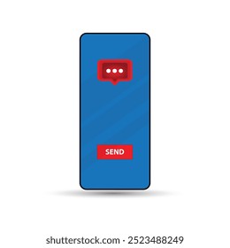 Smartphone con la burbuja roja del discurso y envía el Botón en su pantalla