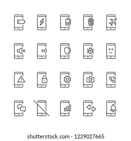 Smartphone related icons: thin vector icon set, black and white kit