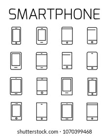 Smartphone related vector icon set. Well-crafted sign in thin line style with editable stroke. Vector symbols isolated on a white background. Simple pictograms.