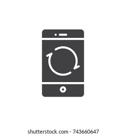 Smartphone reload button icon vector, filled flat sign, solid pictogram isolated on white. Mobile phone restarting function symbol, logo illustration.