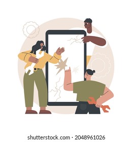 Smartphone repair abstract concept vector illustration. Cell phone repair, smartphone urgent mending service, screen replacement, data recovery, electronic device fixing shop abstract metaphor.