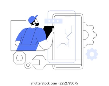 Smartphone repair abstract concept vector illustration. Cell phone repair, smartphone urgent mending service, screen replacement, data recovery, electronic device fixing shop abstract metaphor.