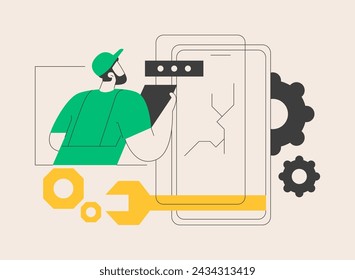 Smartphone repair abstract concept vector illustration. Cell phone repair, smartphone urgent mending service, screen replacement, data recovery, electronic device fixing shop abstract metaphor.