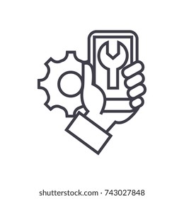 smartphone repair concept vector thin line icon, symbol, sign, illustration on isolated background