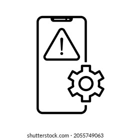 Smartphone Repair Icon. Device Settings Icon. Linear Gear On Mobile Icon. Vector Illustration.