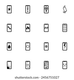 Smartphone Repair icon - Expand to any size - Change to any colour. Perfect Flat Vector Contains such Icons as crack phone, broken screen, refactoring, fix display, overheating gadget, refurbished