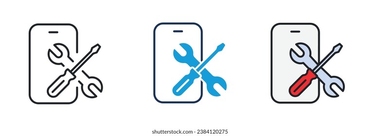 Smartphone repair icon. Line, glyph and filled outline colorful version. Symbol, logo illustration. Different style icons set. Pixel perfect vector graphics.