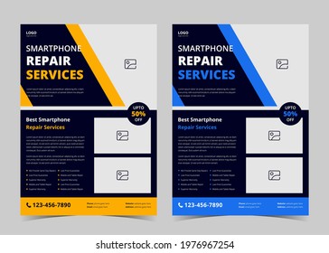 Smartphone repair service flyer template. Cell phone repair flyer poster template. Phone repair service flyer. Smartphone repair service flyer sample and ideas.