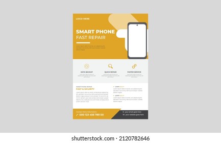 Smartphone repair service flyer template, Smartphone repair service concept, Phone repair service flyer, cover, poster, a4 size