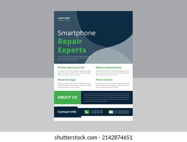 Smartphone Repair Service flyer template. Cell phone repair flyer poster template. Mobile Repair Experts Flyer Design. Cover, A4 size, Template Design.