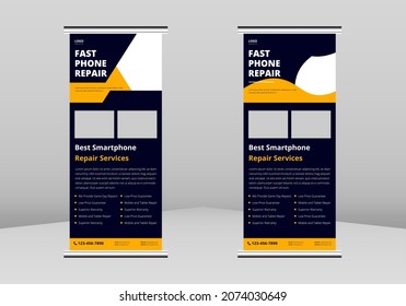 
Smartphone Repair Service Roll Up Banner Design,  Cell Phone Repair Roll Up Banner, Phone Repair promotional Service Banner Design, Smartphone flyer template DL Flyer