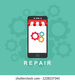 smartphone repair, smartphone service. Vector illustration.