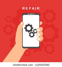smartphone repair, smartphone service. Vector illustration.