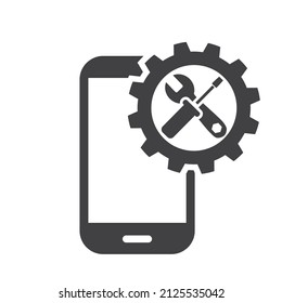 Smartphone repair service vector illustration. Mobile phone remote maintenance - repair process icon