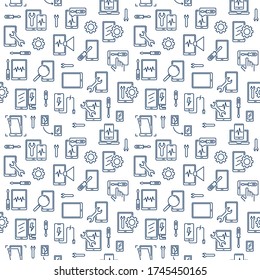 Smartphone Repair Service vector seamless pattern in outline style