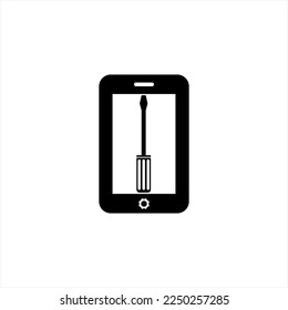 Smartphone repair technician vector logo design with screwdriver.