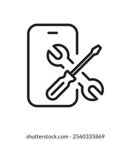 Smartphone repair thin line icons. Perfect pixel on transparent background