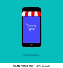 El smartphone representa la tienda. Compras en línea en el sitio web. concepto de marketing