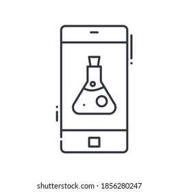 Icono de investigación de Smartphone, ilustración lineal aislada, vector de línea delgada, signo de diseño web, símbolo de concepto de contorno con trazo editable sobre fondo blanco.