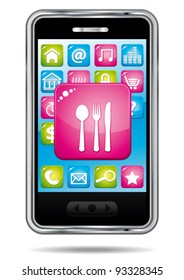 Smartphone with restaurant application. Vector icon.