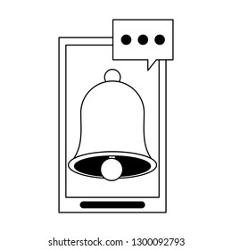 Smartphone with ring bell on screen black and white