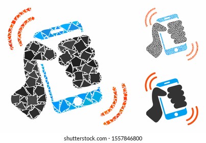 Smartphone ring composition of rugged pieces in variable sizes and color tones, based on smartphone ring icon. Vector joggly elements are composed into composition.