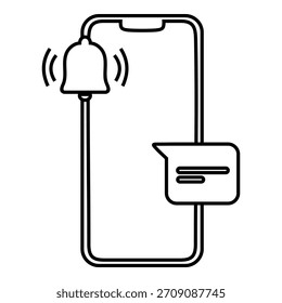 Smartphone com um toque de alerta e uma bolha de mensagem simbolizando notificações de entrada.