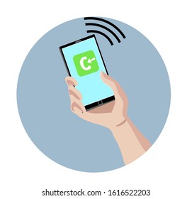 Smartphone is ringing, hand holds cell phone