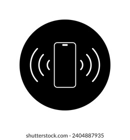 Smartphone ringing icon. Mobile phone vibrating symbol on black circle