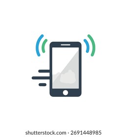 Ilustración vectorial vibrante del icono de la silueta del timbre del smartphone en el fondo blanco