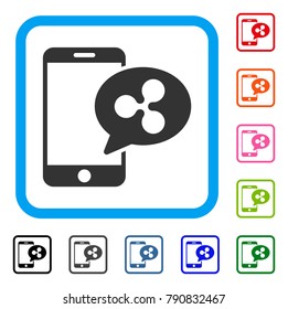 Smartphone Ripple Message icon. Flat gray pictogram symbol in a blue rounded squared frame. Black, gray, green, blue, red, orange color variants of Smartphone Ripple Message vector.