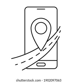 Smartphone with road icon. Mobile navigation app. Vector illustration. Conceptual icon