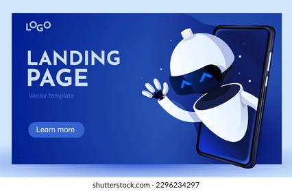 Smartphone with robot. Chatbot or AI concept. Vector illustration