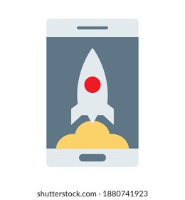 smartphone con diseño de ilustración vectorial de iconos de estilo plano de cohete