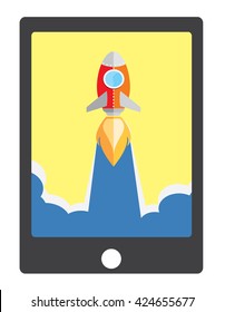 smartphone with Rocket goes up in the sky 