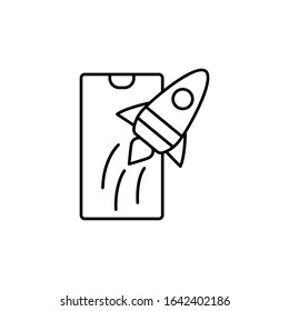 Smartphone rocket icon. Simple line, outline vector of phone application icons for ui and ux, website or mobile application