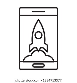 smartphone with rocket line style icon vector illustration design