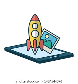 smartphone rocket and photo send email vector illustration