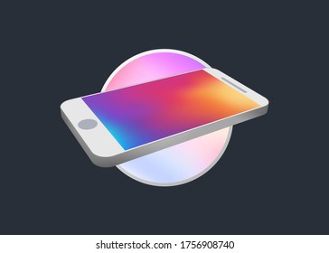 Smartphone rotated position. 3D vector isometric illustration cell phone. Perspective view. Template for infographics or presentation design interface. Mock Up with gradient Screen for UI Presentation