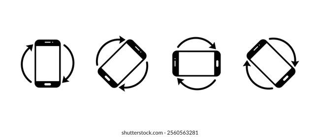 Smartphone rotation icons. Phone rotate set. Phone tilt vertical and horizontal signs. Mobile icon set. New electronic device.