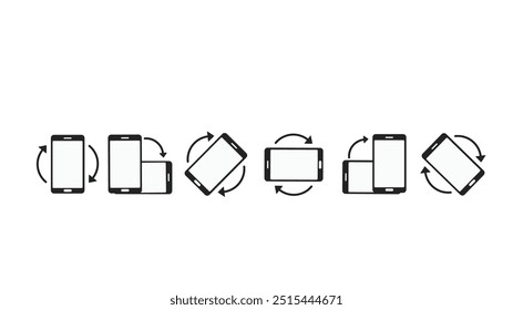 Ícone de linha de sinal de rotação do smartphone. gesto de rotação diferente.Girar celular. Símbolo de rotação do dispositivo. Ligue seu dispositivo. Girar smartphone, ícone definir ilustração vetorial para site ou aplicativo móvel