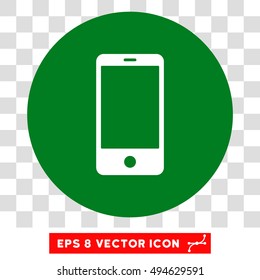 Smartphone round icon. Vector EPS illustration style is flat iconic bicolor symbol, white and green colors, transparent background.